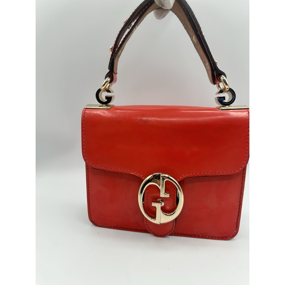 Gucci 1973 Flap Top Handle Bag Small Leather Vibrant Red Gold Hardware
